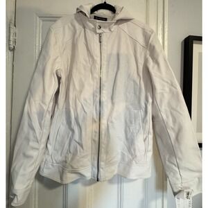 INC Men's Faux Leather Jacket Mens Size Medium White Removable Hood